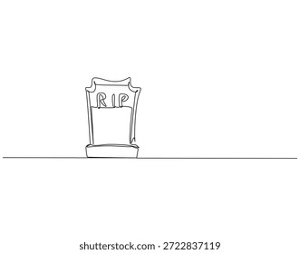 Dibujo de línea continua de lápida con palabra RIP. Ilustración de una sola línea de lápida. Concepto de recuerdo. Esquema editable
