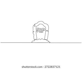 Dibujo de línea continua de lápida con palabra RIP. Ilustración de una sola línea de lápida. Concepto de recuerdo. Esquema editable
