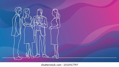 continuous line drawing of group of business professionals standing discussion