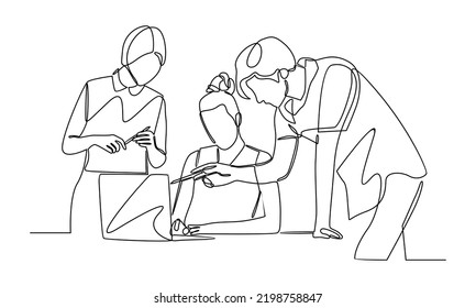 Continuous line drawing of group of business people having discussion