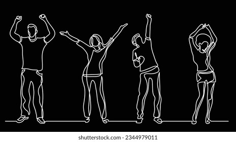 continuous line drawing of group of cheerful people