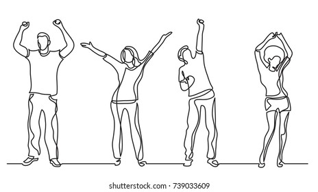 continuous line drawing of group of cheerful people