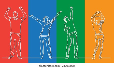 continuous line drawing of group of cheerful people