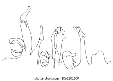 Continuous Line Drawing Of A Group Of Friends Enjoying A Line Dancing Vector Illustration