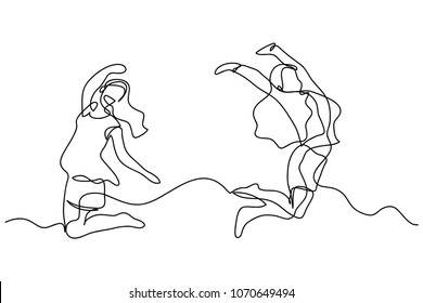 continuous line drawing of a group of friends jumping with joy vector illustration