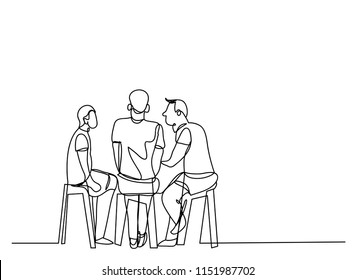 continuous line drawing of a group of friends talking party conference.