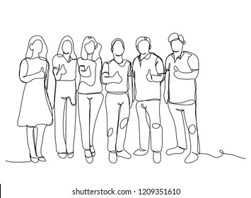 Continuous line drawing of a group of friends Enjoying a line dancing vector illustration