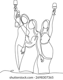 Dibujo de línea continua de un grupo de amigos. Evento Corporativa. Fiesta. Festiva. Ilustración vectorial sin inteligencia artificial.
