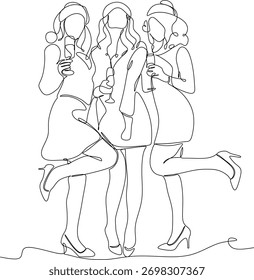 Dibujo de línea continua de un grupo de amigos. Evento Corporativa. Fiesta. Festiva. Ilustración vectorial sin inteligencia artificial.