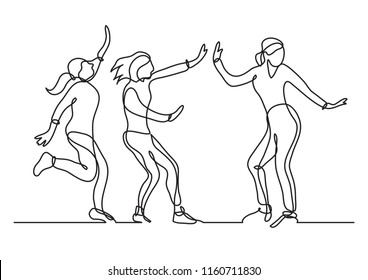 continuous line drawing of group of girls having fun