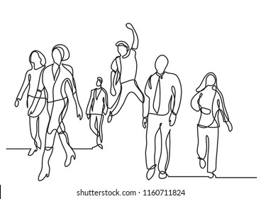 continuous line drawing of group of people walking