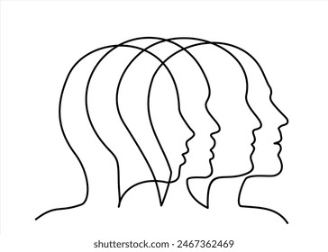 Continuous Line Drawing of a group of people in profile. Mental Health Icon. Hand Drawn Symbol Vector Illustration.