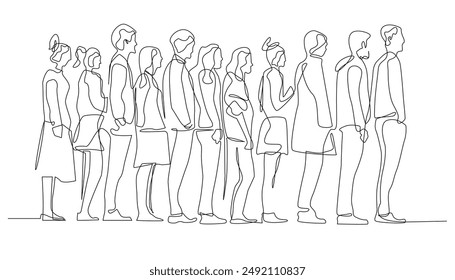 continuous line drawing of a group of people queuing.one line drawing of queuing culture vector.single line vector illustration.isolated white background