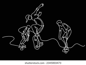 continuous line drawing of group of skaters