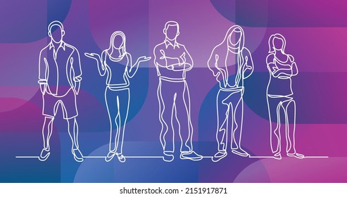 continuous line drawing of group of standing people