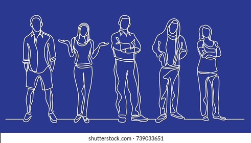 continuous line drawing of group of standing people