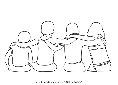 Continuous line drawing  Group teenagers  Boys   girls are sitting and their backs  The concept friendship  unity   mutual understanding 
Black lines white background drawing by hand 