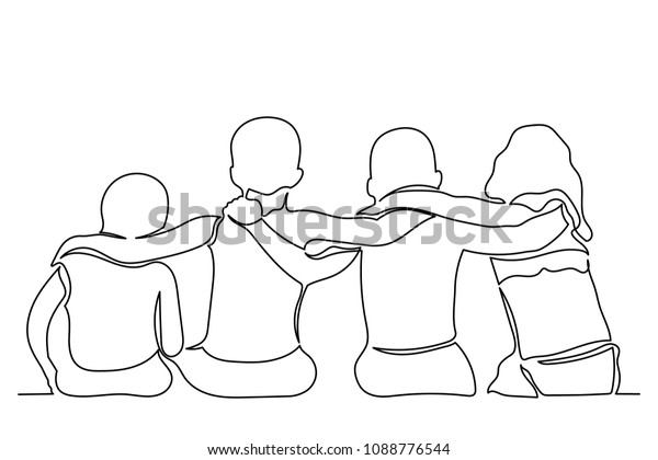 Continuous Line Drawing Group Teenagers Boys Stock Vector Royalty Free