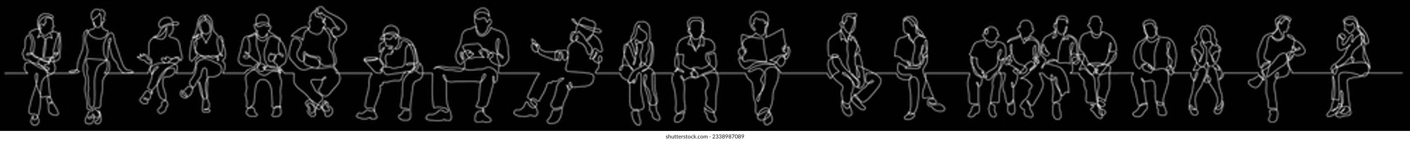 continuous line drawing of group of various diverse people sitting talking