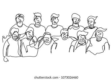 Continuous line drawing of grouped men