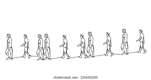 continuous line drawing of grouppeople walking marker sketch 