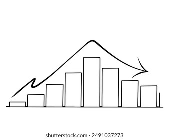 Continuous line drawing of Growing down graph isolated on transparent background. business chart icon. vector illustration