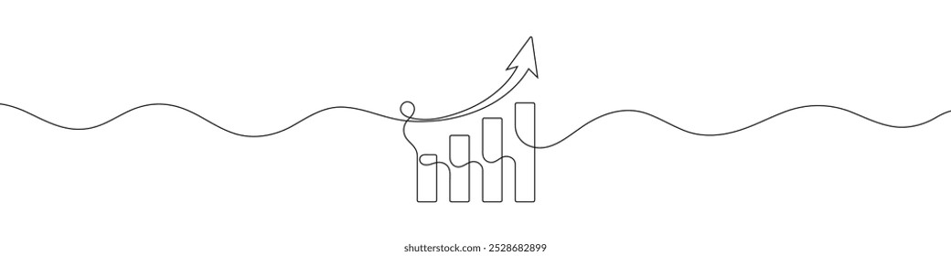 Continuous line drawing of Growing up graph icon. One line drawing. Single line art. Business and finance concept. Vector illustration.