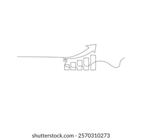 Continuous line drawing of a growing graph, white background, depicts success and growth in business.