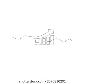 Continuous line drawing of a growing graph, white background, depicts success and growth in business.