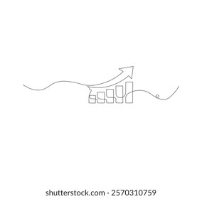 Continuous line drawing of a growing graph, white background, depicts success and growth in business.