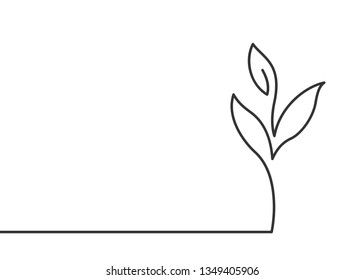 Continuous line drawing of growing plant. Vector illustration