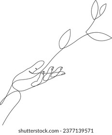 Dibujo continuo de la planta de cultivo a mano. Rama de mano con hojas. Ilustración vectorial.
