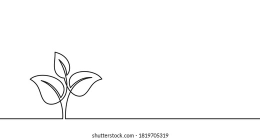 Continuous line drawing of growing sprout, Plant leaves grow seedling eco natural farm concept design. Minimalist contour vector illustration made of single thin line black and white