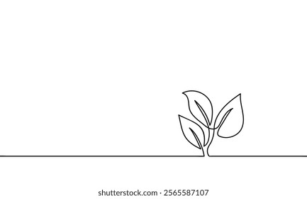 Continuous line drawing of growing sprout, Plant leaves grow seedling eco natural farm concept design. Minimalist contour vector illustration made of single thin line black and white