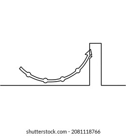 Continuous line drawing of growth arrow and bar chart, business statistics, object one line, single line art, vector illustration