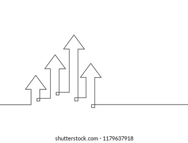 Continuous line drawing of growth arrows. Business concept. Vector illustration
