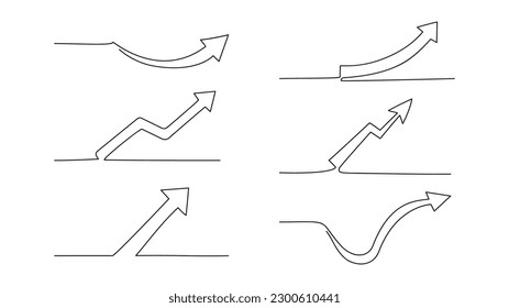 Dibujo continuo de líneas, flechas de crecimiento fijadas. Concepto empresarial.Ilustración vectorial