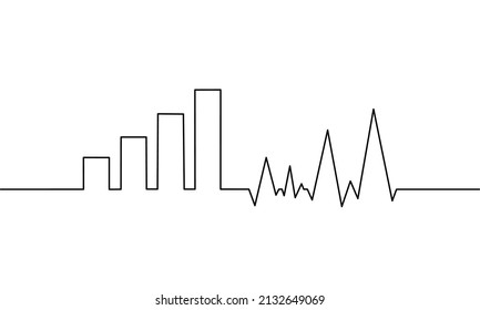 Continuous line drawing of growth graph, bar chart icon doodle, business growth, object one line, single line art, vector illustration