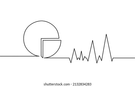 Dibujo de línea continua del gráfico de crecimiento con gráfico circular, icono de doodle de diagrama, crecimiento de negocio, objeto de una línea, arte de una línea, ilustración vectorial