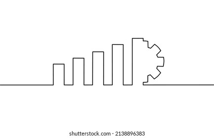 Continuous line drawing of growth graph with gear, business growth, doodle icon, object one line, single line art, vetor illustration