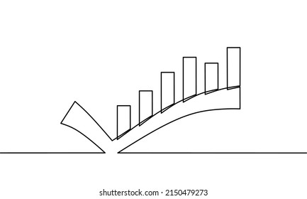 Continuous line drawing of growth graph with cheklist, business growth, chek, list one line drawing, single line art, vector illustration