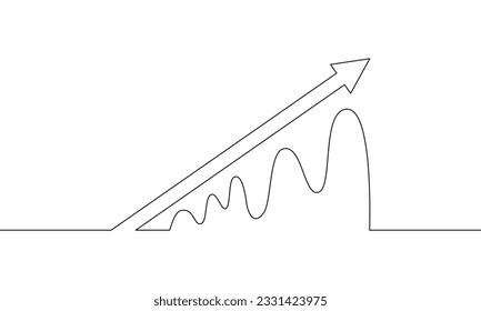 Continuous line drawing of growth graph. Illustration vector of arrow up. Business growth icon. Hand drawn. Bar chart. Object one line. Single line art 