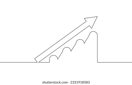 Continuous line drawing of growth graph. Illustration vector of arrow up. Business growth. Bar chart. Object one line. Single line art. Vector illustration