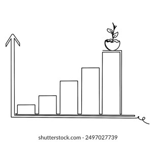 Dibujo continuo de la línea del gráfico de crecimiento, icono del gráfico de barras aislado en fondo transparente. Vector de ilustración.