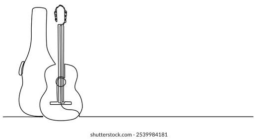 desenho de linha contínua de guitarra e guitarra bag.one desenho de linha de guitarra acústica e guitarra bag.single linha vetor illustration.isolado fundo branco