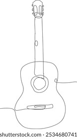 Continuous line drawing of a guitar, musical instrument, line art, vector