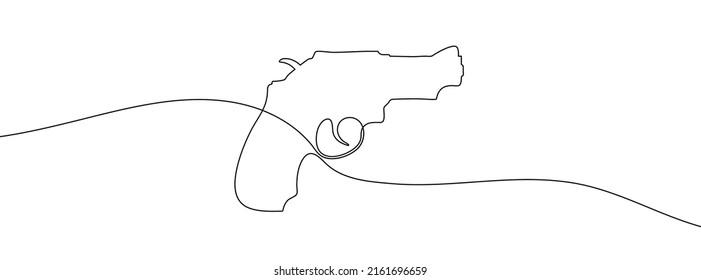 Continuous line drawing of gun. Pistol linear icon. One line drawing background. Vector illustration. Pistol continuous line icon.