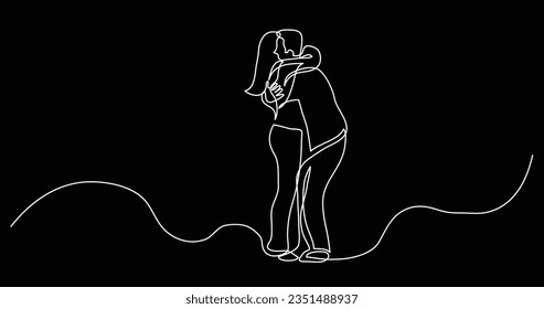 continuous line drawing of guy and girl couple hugging each other