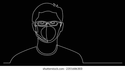 continuous line drawing of guy in glasses wearing face mask