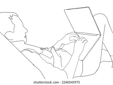 continuous line drawing of a guy with laptop computer
